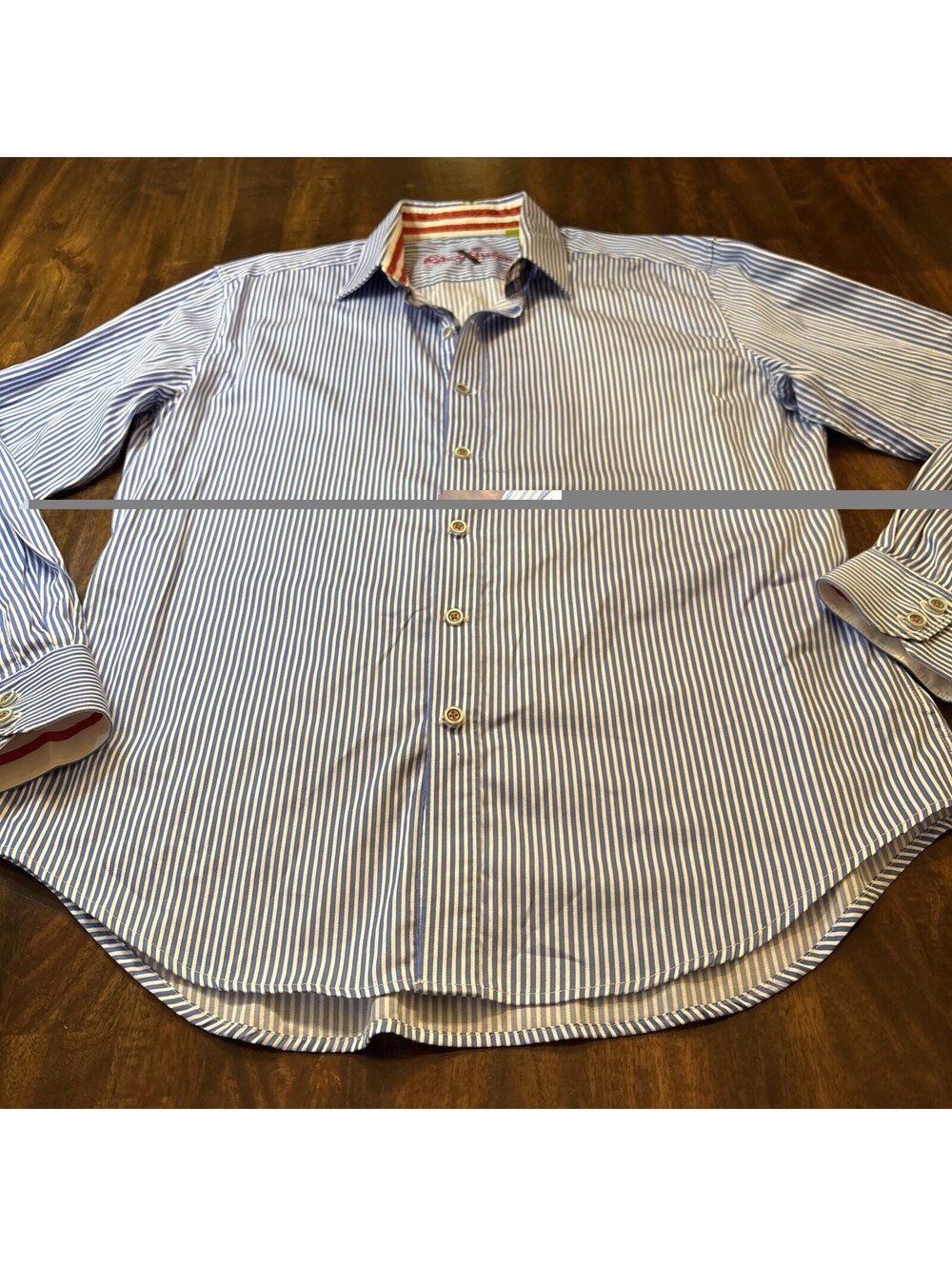 Robert Graham X Collection Shirt Mens Large Blue White Striped Flip Cuff L/S